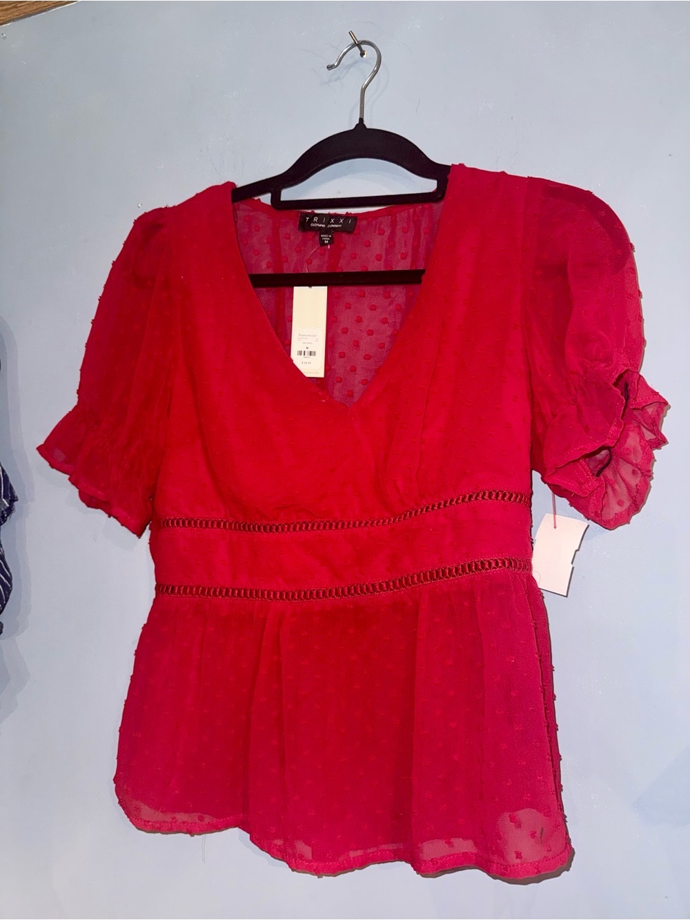 Francesca’s Trixxi Pink Swiss Dot Babydoll Blouse NWT Size Medium